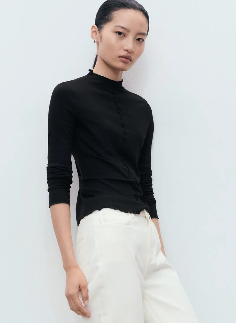 MANGO Ribbed t-shirt with scalloped trim