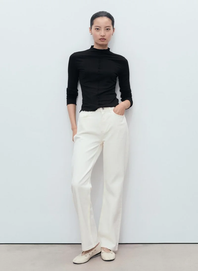 MANGO Ribbed t-shirt with scalloped trim