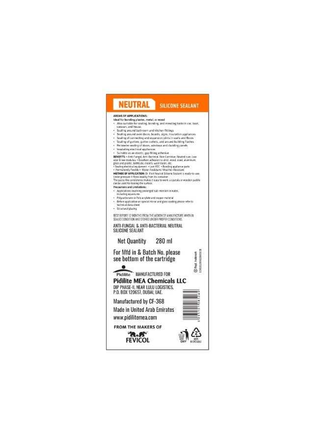 Dr. Fixit Dr. Fixit Neutral Silicone Sealant Clear 280 ML   High-Performance  Odor-Free Adhesive for Metals  Plastics  Glass  and Masonry  - Image 2