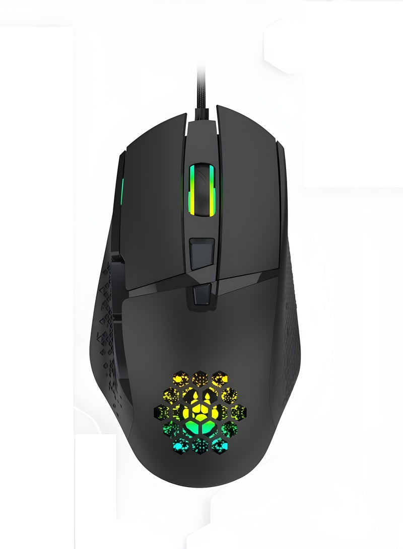 ماوس ألعاب من هافيت موديل  MS1022سلكي مع إضاءة RGB خلفية ، 8 أزرار، 4 إعدادات DPI، تصميم مريح –اسود  - Image 1