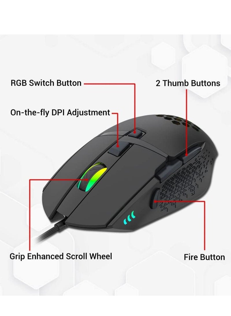 ماوس ألعاب من هافيت موديل  MS1022سلكي مع إضاءة RGB خلفية ، 8 أزرار، 4 إعدادات DPI، تصميم مريح –اسود  - Image 3