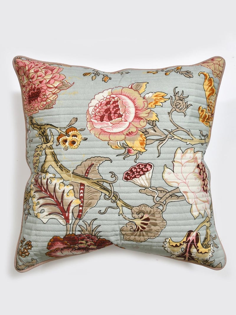 Clasiko Cotton 300 TC Cushion Covers Set of 2; 20X20 Inches; Multicolor Flowers On Green - Image 4