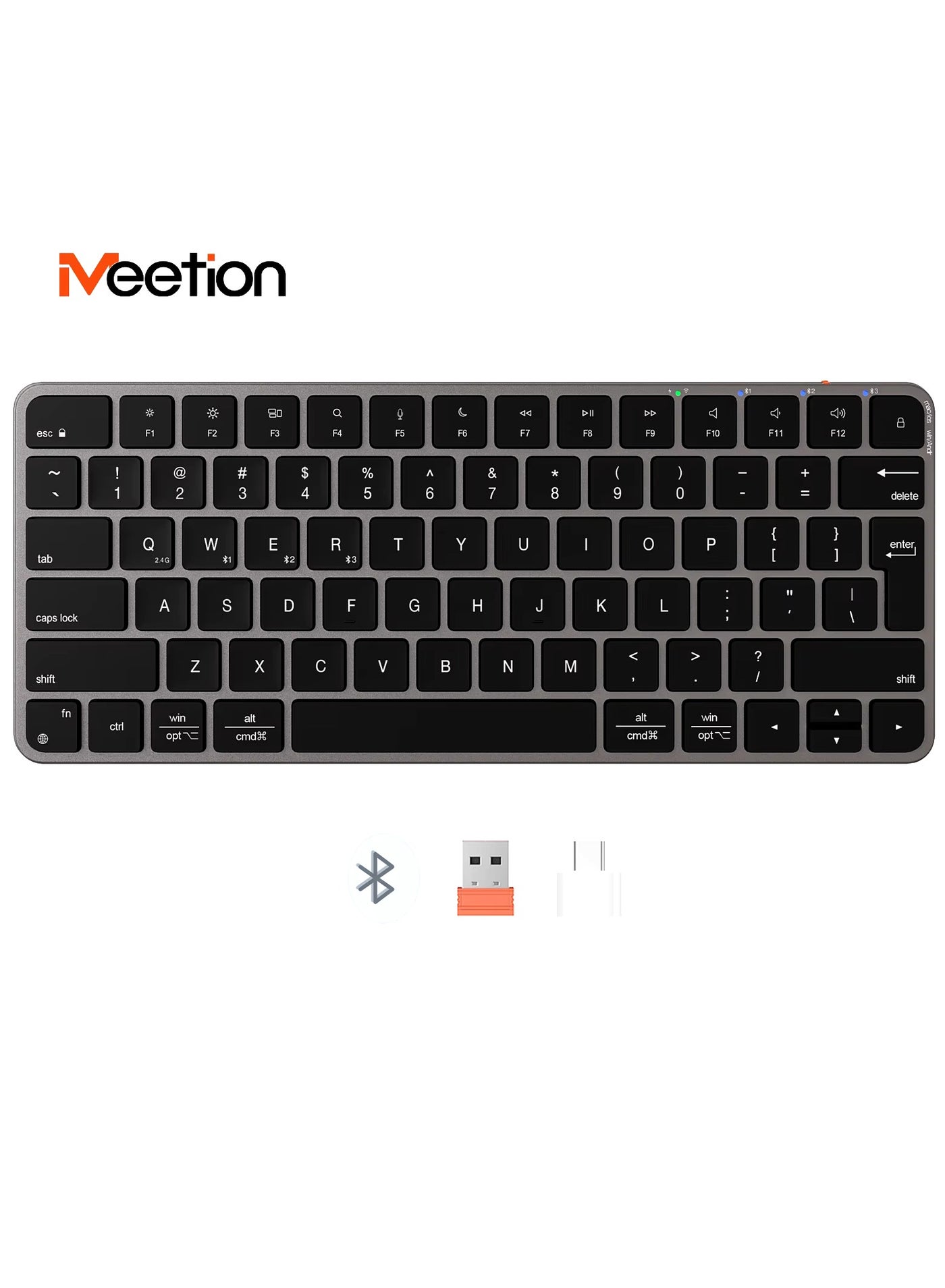 Meetion Quite Slim Four Modes Wireless Ultra-thin Apple Keyboard ikey K210 Ingenious Spatial Economy Aesthetic Sobriety Redefined Universal Synchronization Protocol (English+Arabic, Black)