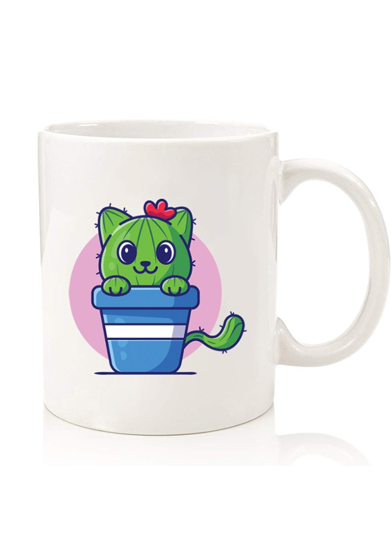 Theodor Premium Quality Two Sided Printed Coffee Mug Tea Cup For Home Office, Kids Men Women Cute Cat Cactus - Image 1