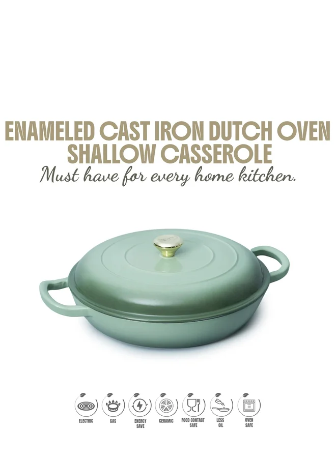 واو غت فرن هولندي من الحديد الزهر المينا من  ، طبق كسيرولي ضحل  بوصة