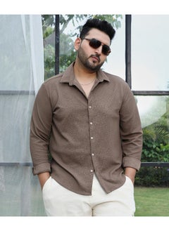 Instafab Plus Men's Tan Brown Stripe-Creased Shirt  - Image 4