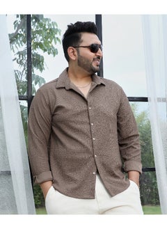 Instafab Plus Men's Tan Brown Stripe-Creased Shirt  - Image 1