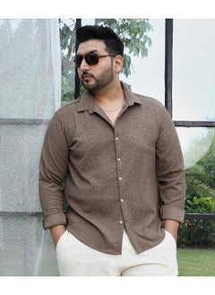 Instafab Plus Men's Tan Brown Stripe-Creased Shirt  - Image 3