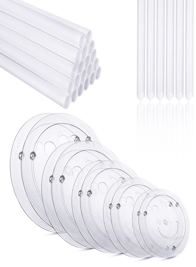ZOEYES 80Pcs Cake Tier Stacking Kit 10Pcs Clear Cake Separator Plates for 4, 6, 8, 10, 12 Inch Cakes with 30Pcs Clear Cake Stacking Dowels and 40Pcs White Plastic Cake Sticks Support Rods for Tiered Cake - Image 1