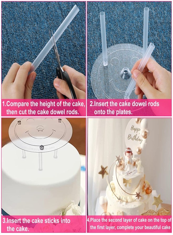 ZOEYES 80Pcs Cake Tier Stacking Kit 10Pcs Clear Cake Separator Plates for 4, 6, 8, 10, 12 Inch Cakes with 30Pcs Clear Cake Stacking Dowels and 40Pcs White Plastic Cake Sticks Support Rods for Tiered Cake - Image 5