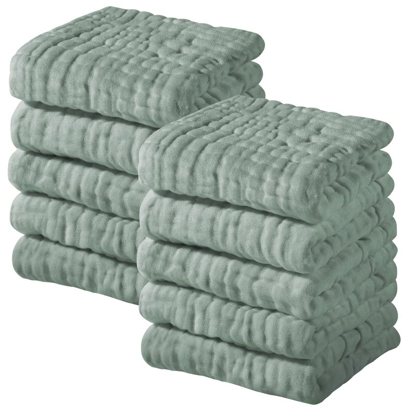 YOOFOSS Yoofoss Muslin Baby Washcloths 100 Organic Cotton Face Towels 10 Pack Wash Cloths for Baby 12x12in Soft and Absorbent Baby Wipes Dark Green