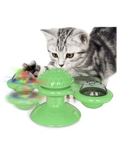 Interactive Windmill Cat Toys with Catnip : Cat Toys for Indoor Cats Funny Kitten Toys with LED Light Ball Suction Cup Cat Nip Toy for Cat Chew Exercise (Green)