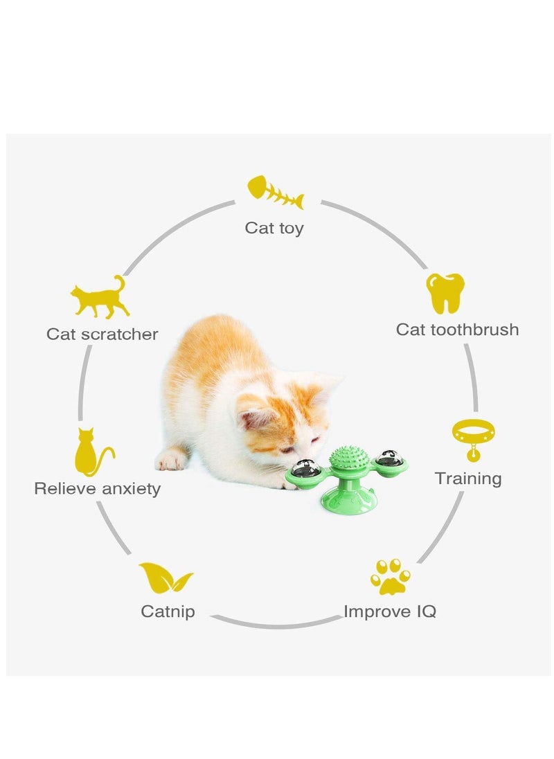 Generic - Interactive Windmill Cat Toys with Catnip : Cat Toys for Indoor Cats Funny Kitten Toys with LED Light Ball Suction Cup Cat Nip Toy for Cat Chew Exercise (Green) - Image 1