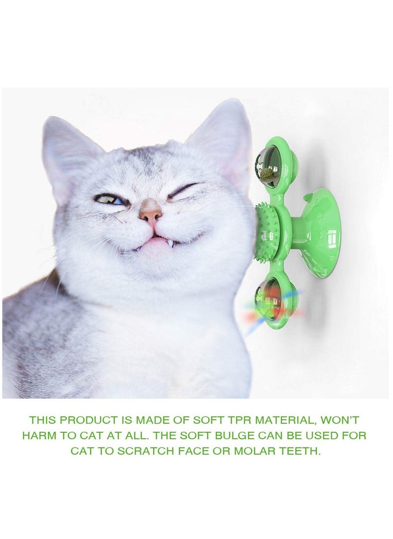 Generic - Interactive Windmill Cat Toys with Catnip : Cat Toys for Indoor Cats Funny Kitten Toys with LED Light Ball Suction Cup Cat Nip Toy for Cat Chew Exercise (Green) - Image 1