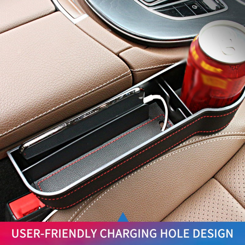 Car Seat Gap Organizer 2pcs Beige ABS Material - Non-slip Abrasion-resistant Anti-fall Car Seat Gap Filler with Multi-functional Compartments: Charging Hole for Front Seat Storage, Driving Safety - Image 2