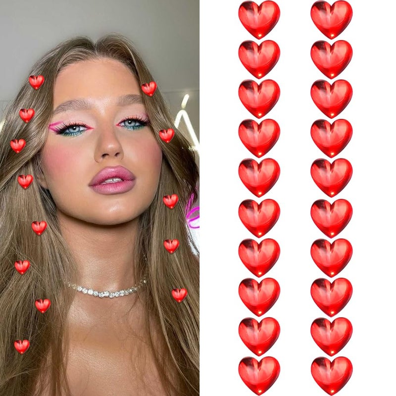 Exacoo 20pcs Mini Rhinestone Heart hair clips for Valentine's Day Pink/Hot Pink Tiny Hair Accessories for Women Girls Cute Small Clips for Date Daily Styling Themed-Party - Image 1