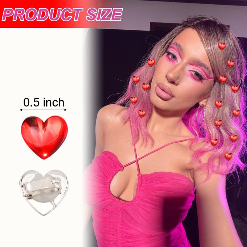 Exacoo 20pcs Mini Rhinestone Heart hair clips for Valentine's Day Pink/Hot Pink Tiny Hair Accessories for Women Girls Cute Small Clips for Date Daily Styling Themed-Party - Image 2