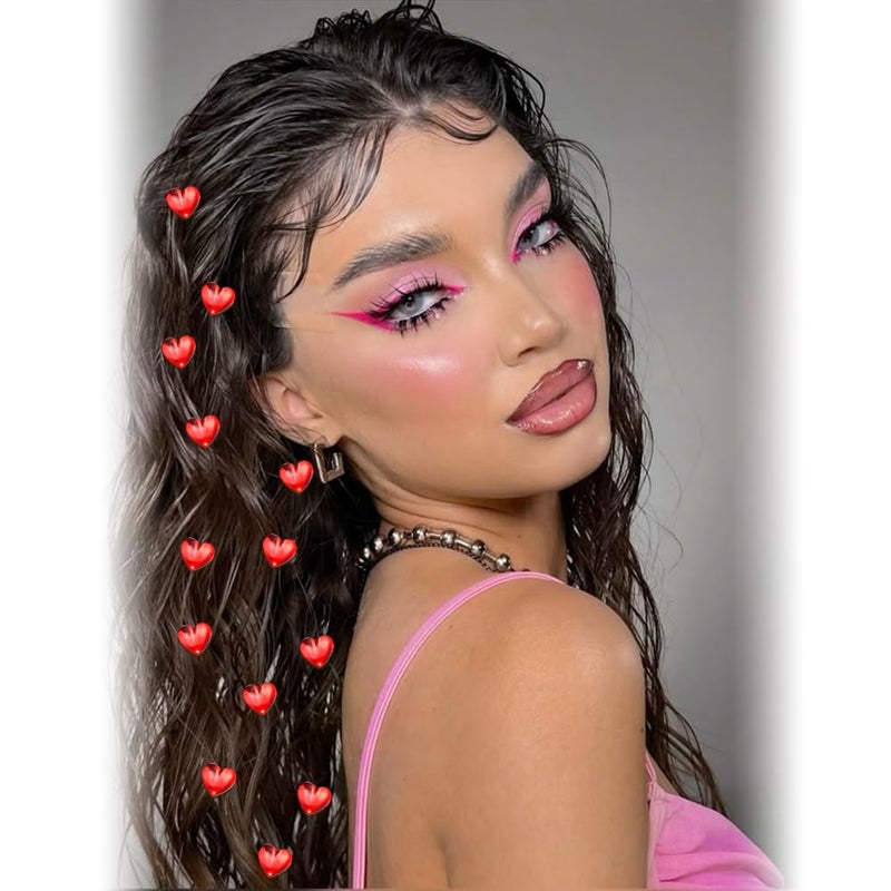 Exacoo 20pcs Mini Rhinestone Heart hair clips for Valentine's Day Pink/Hot Pink Tiny Hair Accessories for Women Girls Cute Small Clips for Date Daily Styling Themed-Party - Image 3