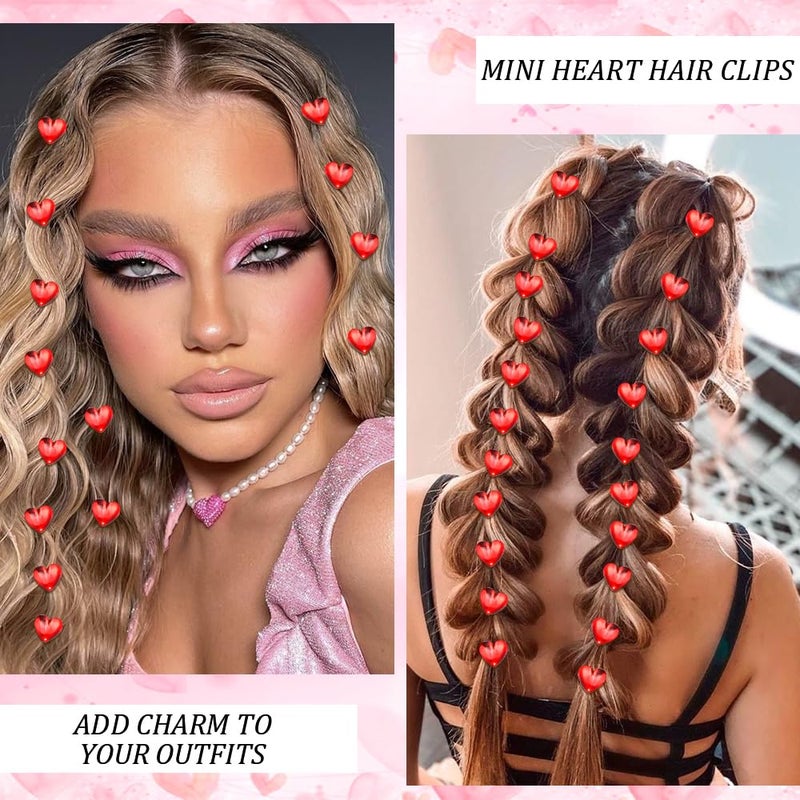 Exacoo 20pcs Mini Rhinestone Heart hair clips for Valentine's Day Pink/Hot Pink Tiny Hair Accessories for Women Girls Cute Small Clips for Date Daily Styling Themed-Party - Image 5