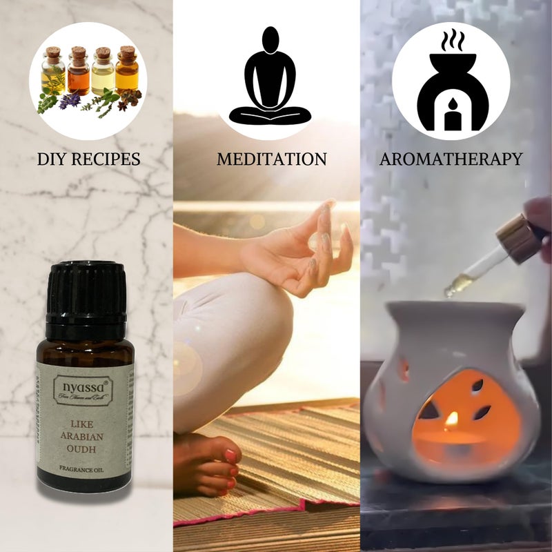 NYASSA Arabian Oud Fragrance Oil 10ml - Woody & Spiritual Aroma | Diffuser/Essential Oil for Home Fragrance, Candle, Hotel, Spa | Strong, Long-Lasting Scent | Best for Aromatherapy, Yoga & Meditation - Image 4