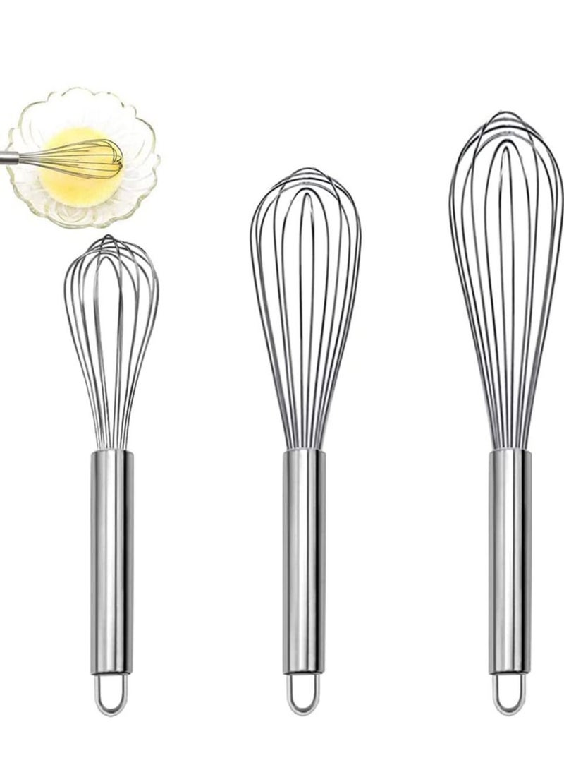 NIBEMINENT 3 Pcs Stainless Steel Whisk Kitchen Egg Frother Milk Beater Blender Tool  - Image 1