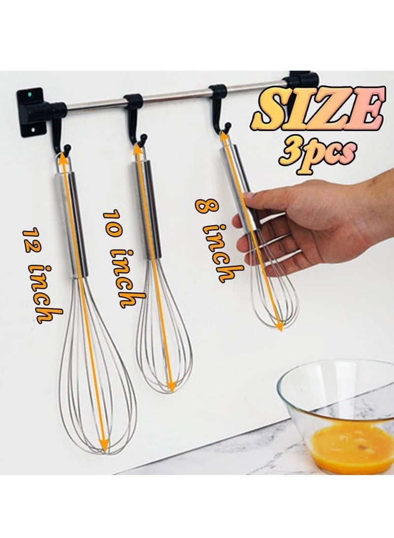 NIBEMINENT 3 Pcs Stainless Steel Whisk Kitchen Egg Frother Milk Beater Blender Tool  - Image 2