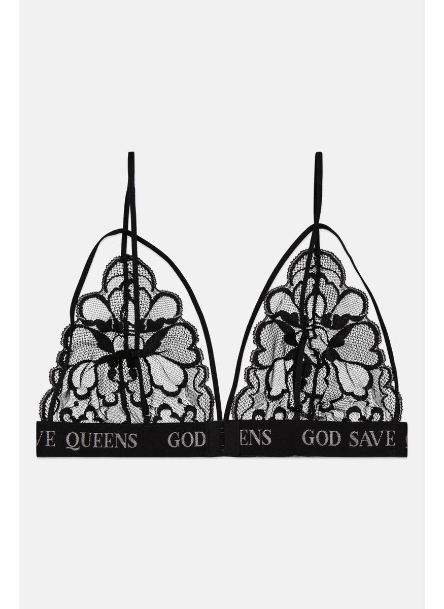 God Save Queens Women Non Padded Wireless Lace Bra, Black  - Image 1