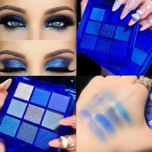 Yeweian 9Color Glitter Matte Blue Eyeshadow Palette Silver Grey Light Blue Highly Pigmented Waterproof Corpse Bride Makeup for Blue Eyes - Image 5
