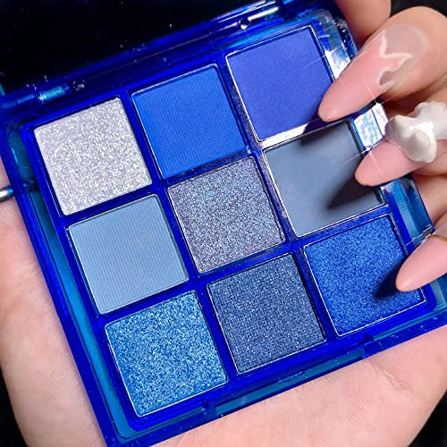 Yeweian 9Color Glitter Matte Blue Eyeshadow Palette Silver Grey Light Blue Highly Pigmented Waterproof Corpse Bride Makeup for Blue Eyes - Image 2