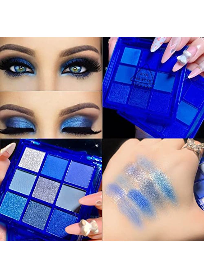 Yeweian 9Color Glitter Matte Blue Eyeshadow Palette Silver Grey Light Blue Highly Pigmented Waterproof Corpse Bride Makeup for Blue Eyes - Image 4