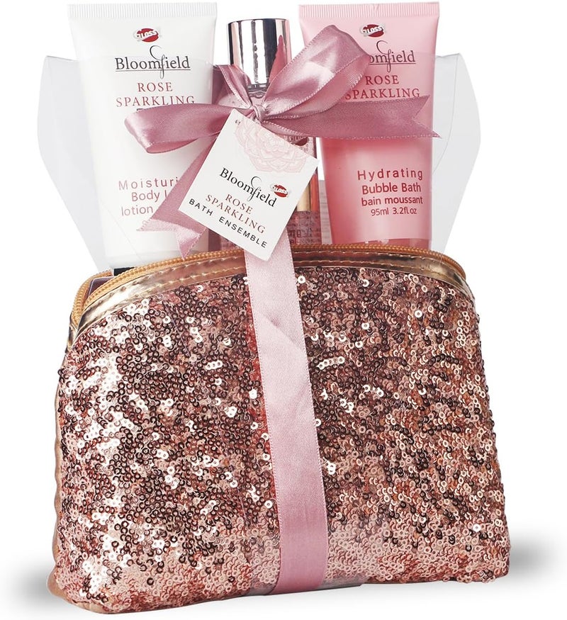 Gift Box for her Rose Bath Products Christmas Gift Women Beauty Gift Original Gift for Women Birthday Gifts for Mum Body Care and Wellbeing Sets Shower Set Gift Lover TROUSSE STRASS