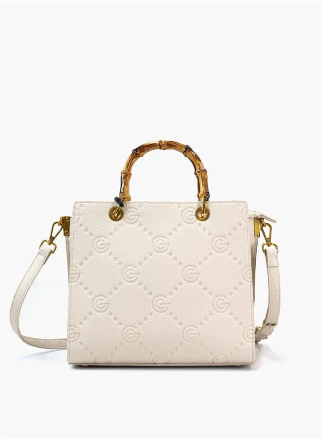 غابرييلا غوتشي Gabriella Gucci Monogram Embossed Tote Bag with Top Handle and Zip Closure