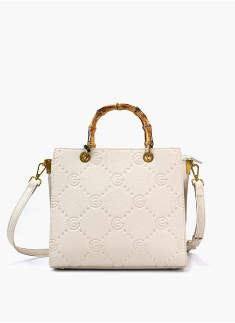 Gabriella Gucci Monogram Embossed Tote Bag with Top Handle and Zip Closure