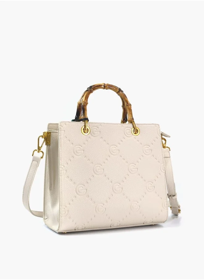 غابرييلا غوتشي Gabriella Gucci Monogram Embossed Tote Bag with Top Handle and Zip Closure
