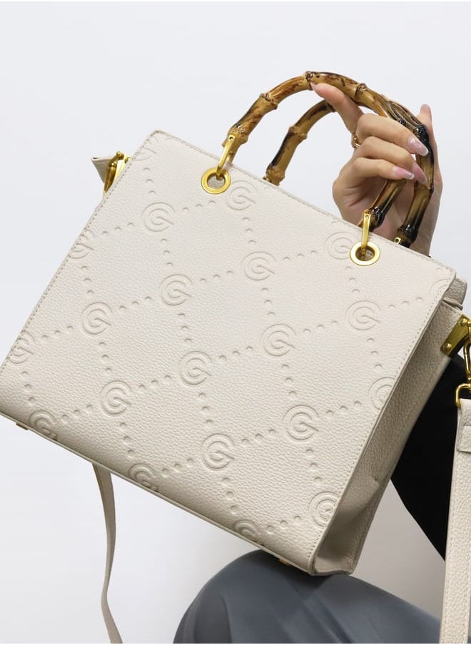 Gabriella Gucci - Gabriella Gucci Monogram Embossed Tote Bag with Top Handle and Zip Closure - Image 1