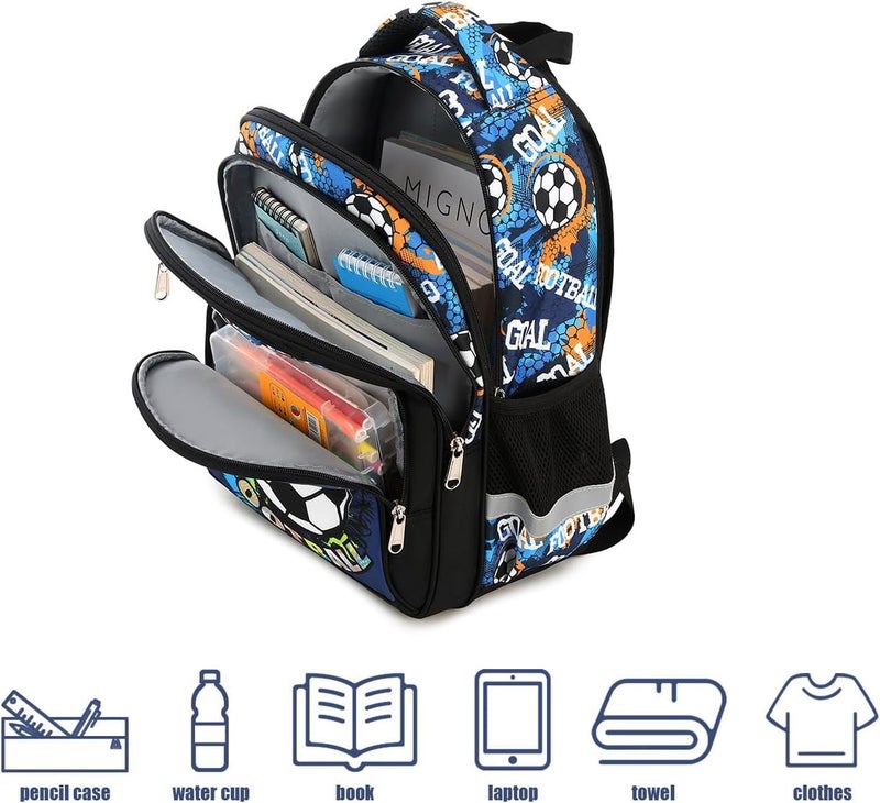 Frantic Polyester Waterproof 26 L School Backpack School Bag Daypack Picnic Bag For School Going Boys & Girls(4Zipper_Black_Football) - Image 4