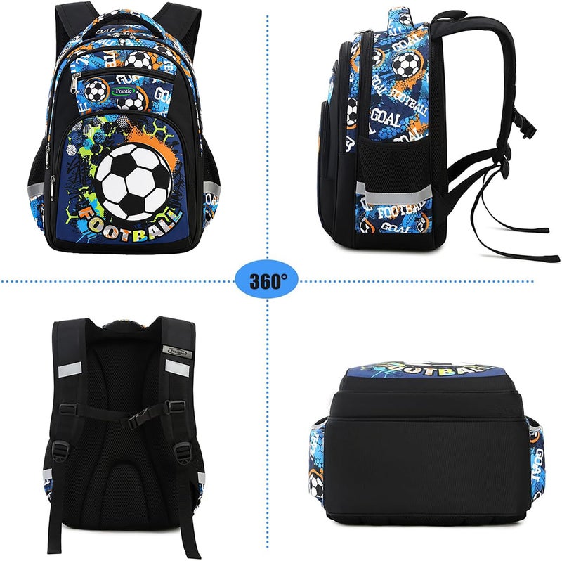 Frantic Polyester Waterproof 26 L School Backpack School Bag Daypack Picnic Bag For School Going Boys & Girls(4Zipper_Black_Football) - Image 3