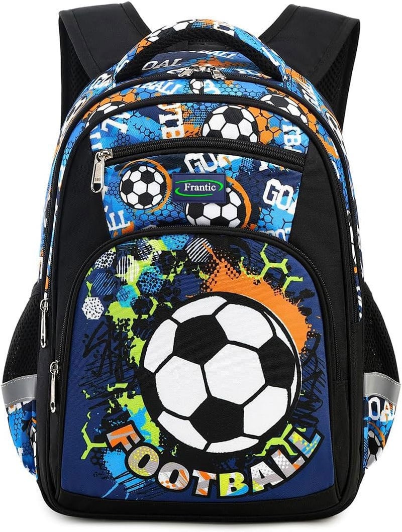 Frantic Polyester Waterproof 26 L School Backpack School Bag Daypack Picnic Bag For School Going Boys & Girls(4Zipper_Black_Football) - Image 1