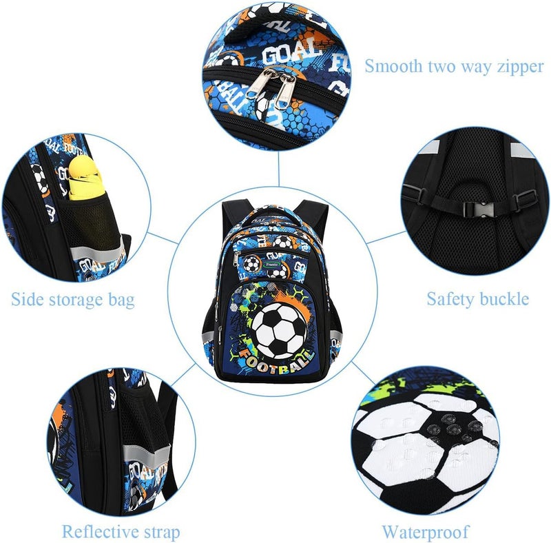Frantic Polyester Waterproof 26 L School Backpack School Bag Daypack Picnic Bag For School Going Boys & Girls(4Zipper_Black_Football) - Image 5
