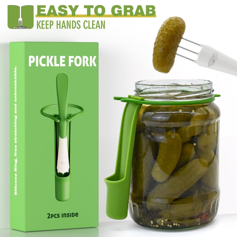 PGYARD 2 Pack Pickle Fork Pickle Grabber Tool-Pickle Picker for the jar, Kitchen Gadgets Pickle Gifts Suitable for Olives Green - Image 2