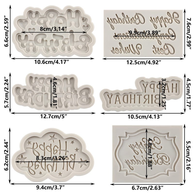 Sijiangmold Happy Birthday Silicone Molds Birthday Alphabet Fondant Silicone Mold Chocolate Molds Letters Silicone Fondant Cake Molds For Cake Decorating Cupcake Topper Polymer Clay Set Of 6 - Image 2