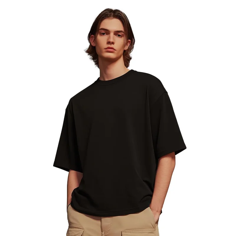 NOBERO Black Graphic Print Oversized T-Shirt for Men