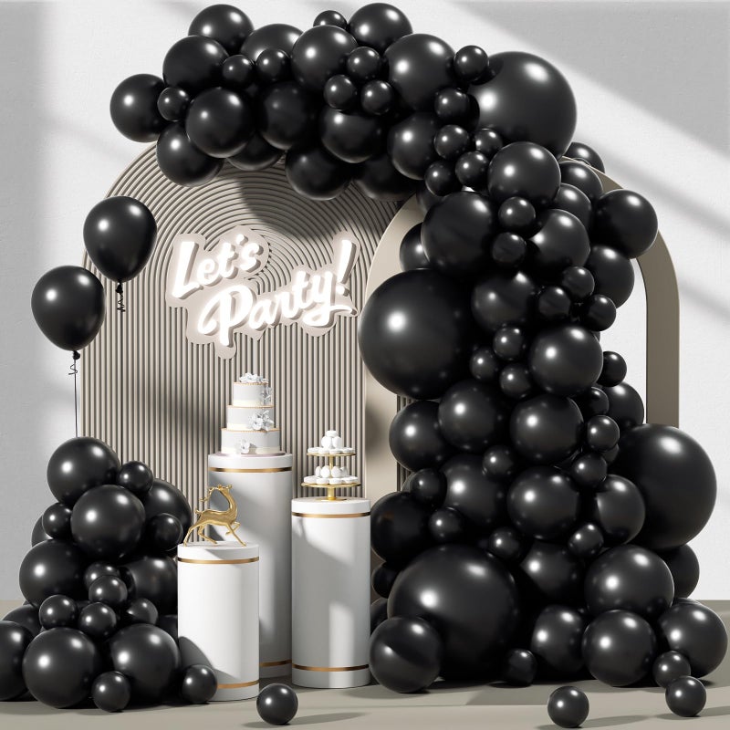 Awenztech 120pcs Black Balloon Arch Kit, 18 12 10 5 inch Black Latex Balloons Different Sizes Balloon Garland for Graduation Halloween Birthday Party Decorations - Image 1