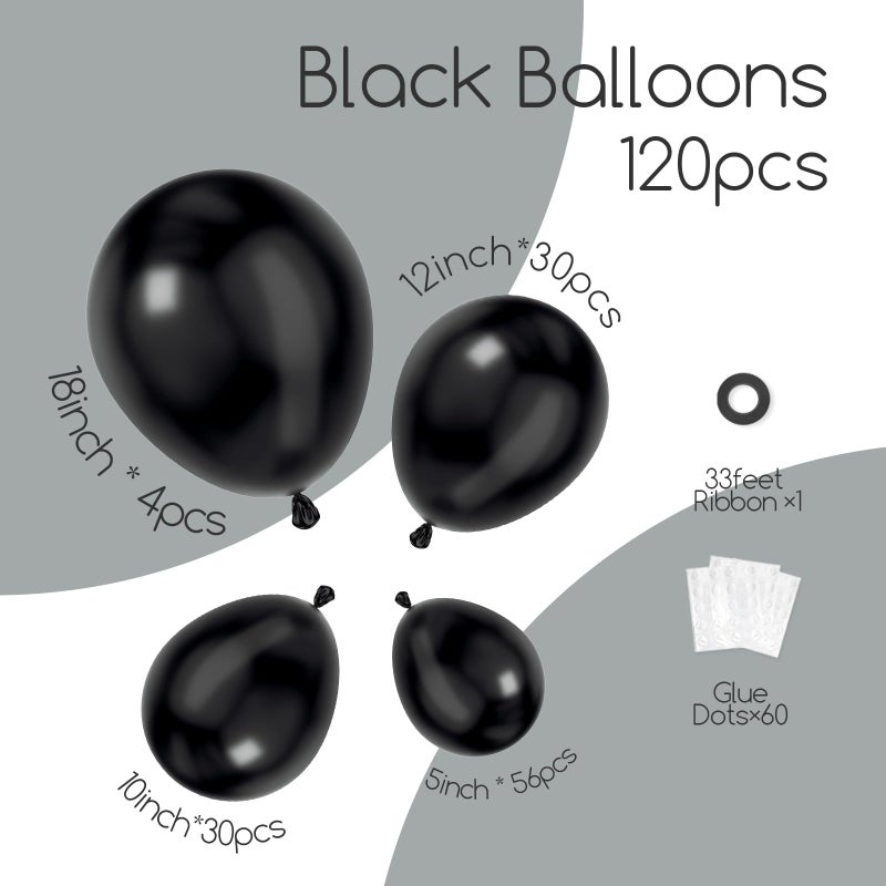 Awenztech 120pcs Black Balloon Arch Kit, 18 12 10 5 inch Black Latex Balloons Different Sizes Balloon Garland for Graduation Halloween Birthday Party Decorations - Image 2