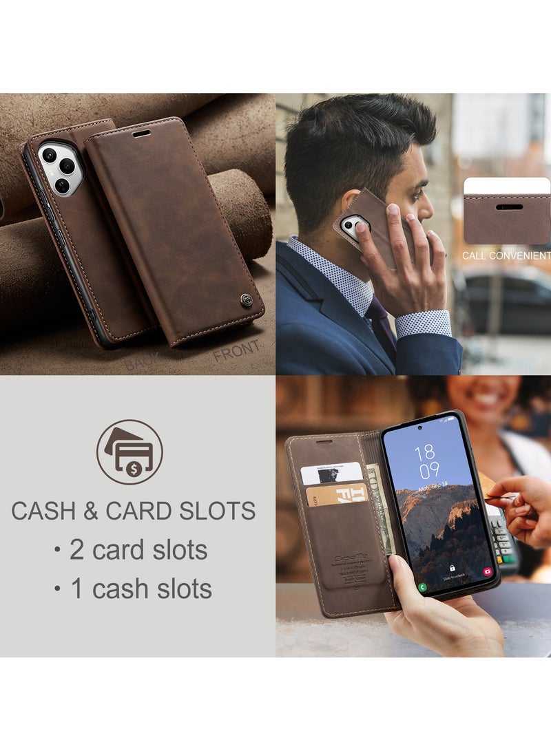 CaseMe Phone Case Luxury PU Leather Design 013 Flip Cover Card Slot Holder Cover For Honor 400 Pro (Coffe) - Image 4