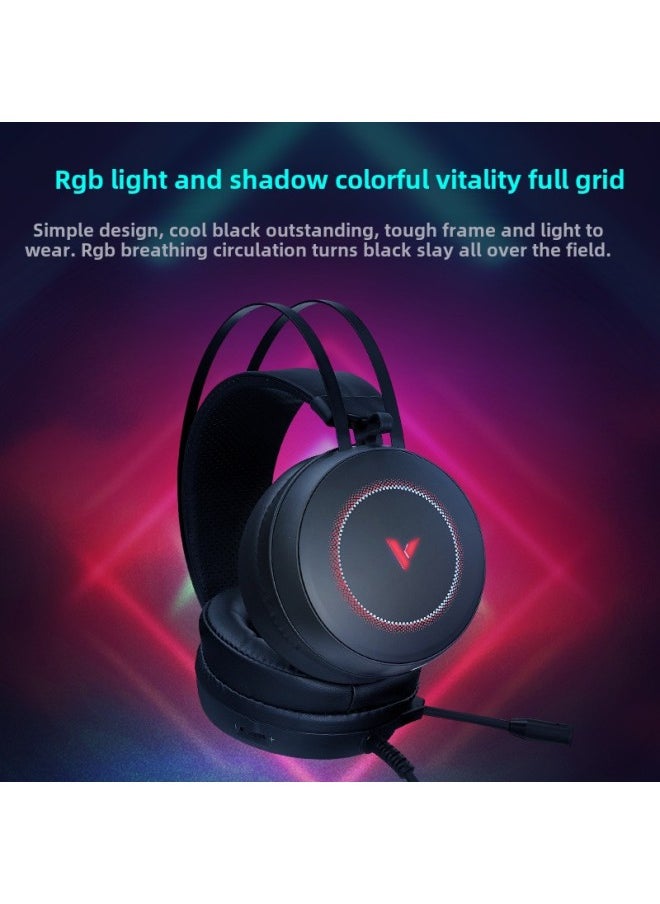 سماعة رأس RAPOO VH160 للألعاب RGB Computer Virtual 7.1 قناة لتقليل الضوضاء للرياضات الإلكترونية مع ميكروفون U-Color: [VH350S-Black] قناة فائقة الوضوح 7.1 ميكروفون لتقليل الضوضاء - قياسي رسمي