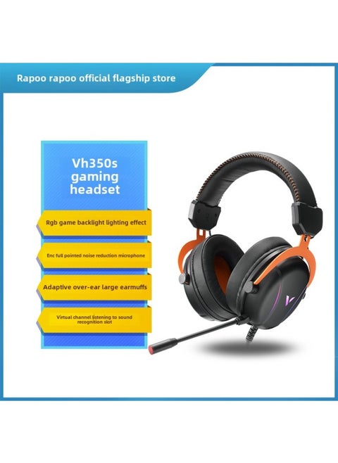 سماعة رأس RAPOO VH160 للألعاب RGB Computer Virtual 7.1 قناة لتقليل الضوضاء للرياضات الإلكترونية مع ميكروفون U-Color: [VH350S-Black] قناة فائقة الوضوح 7.1 ميكروفون لتقليل الضوضاء - قياسي رسمي