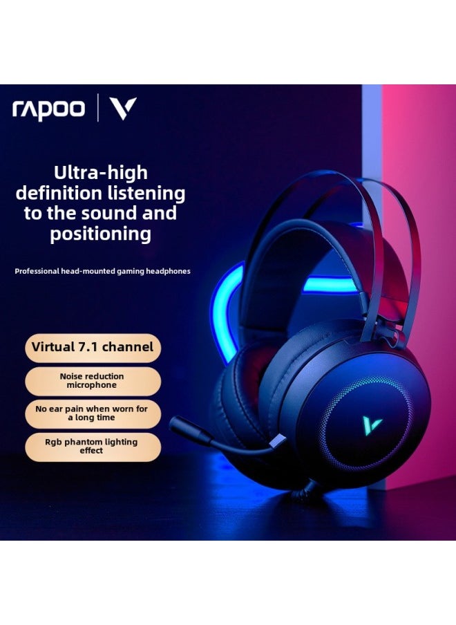 سماعة رأس RAPOO VH160 للألعاب RGB Computer Virtual 7.1 قناة لتقليل الضوضاء للرياضات الإلكترونية مع ميكروفون U-Color: [VH350S-Black] قناة فائقة الوضوح 7.1 ميكروفون لتقليل الضوضاء - قياسي رسمي