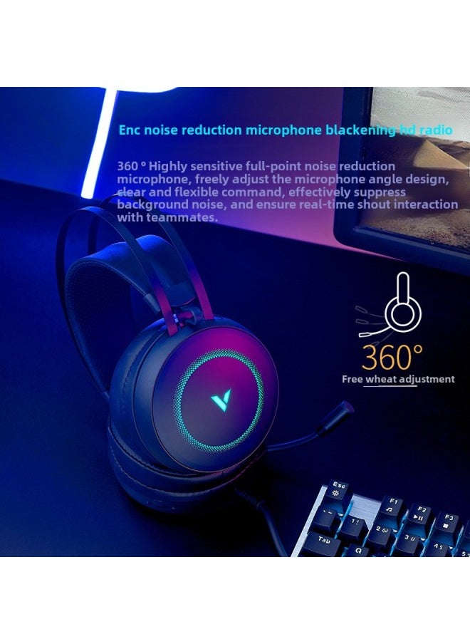 سماعة رأس RAPOO VH160 للألعاب RGB Computer Virtual 7.1 قناة لتقليل الضوضاء للرياضات الإلكترونية مع ميكروفون U-Color: [VH350S-Black] قناة فائقة الوضوح 7.1 ميكروفون لتقليل الضوضاء - قياسي رسمي