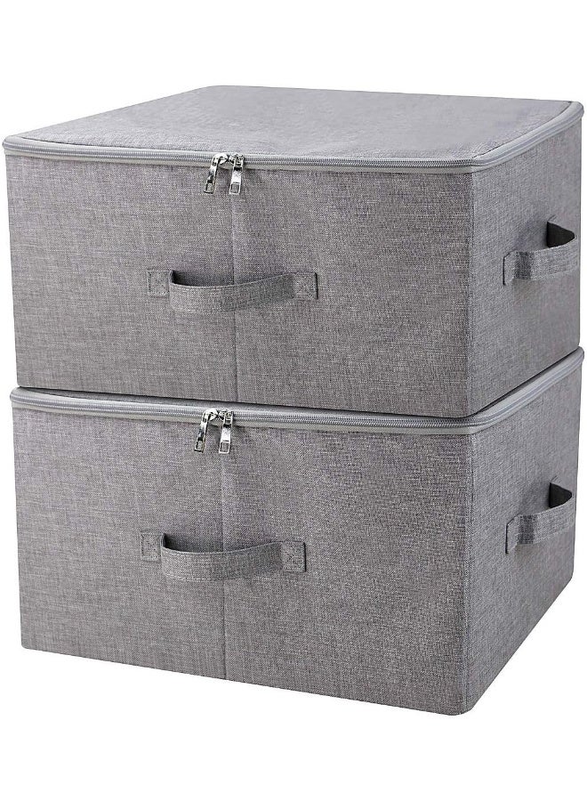 iwill CREATE PRO Folding Storage Box With Zip Lid And Handles, Storage Basket With Linen Fabric, Closet Shelf Drawers, Dark Grey, 2 Pieces  - Image 3